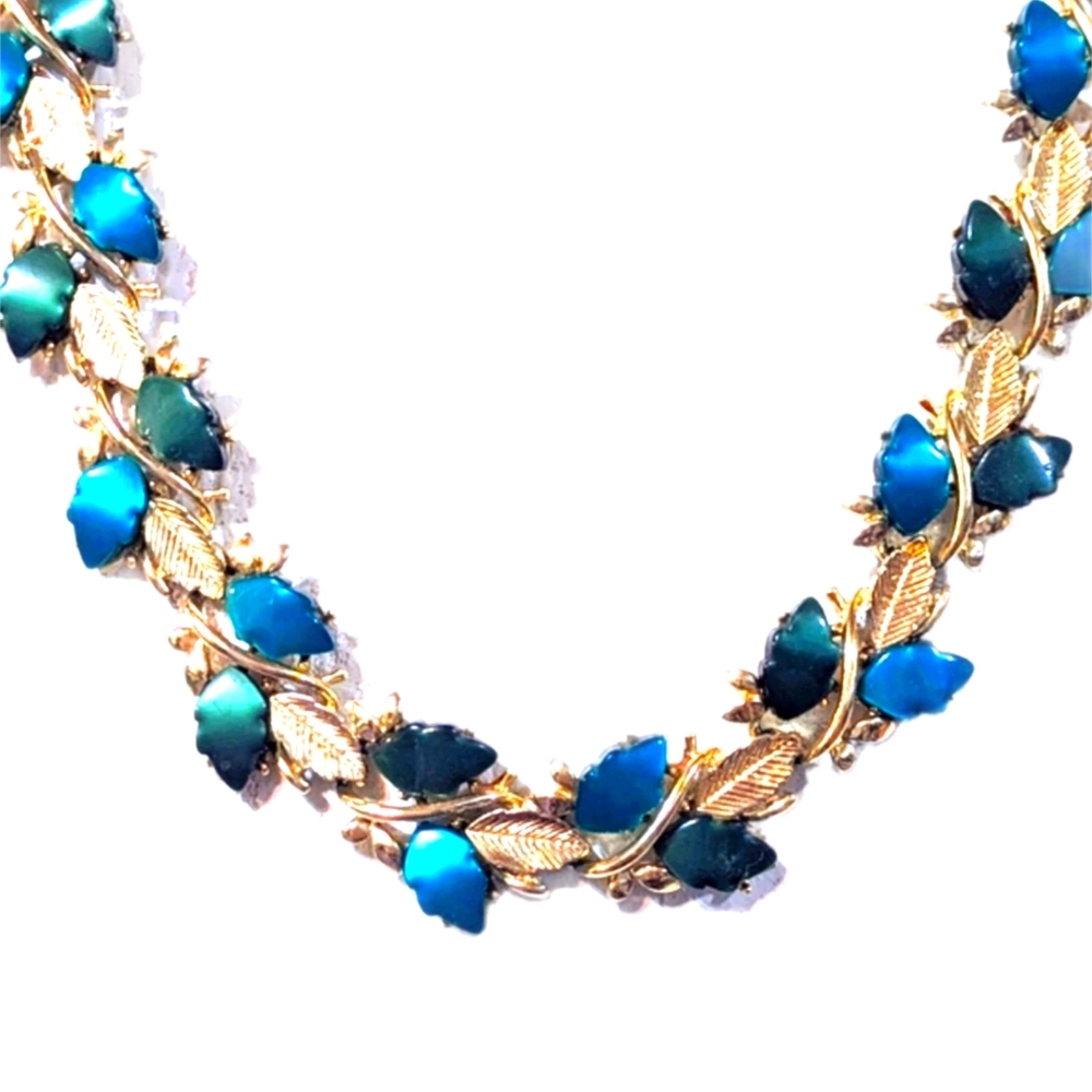 Gold Leaf & Enamel Blue Choker Necklace